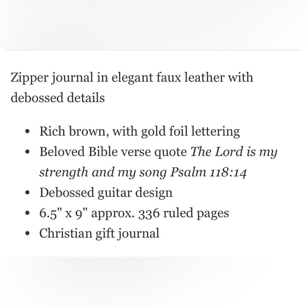 Inspirational Zippered Brown Vegan Leatherette Journal with Guitar Design - Picture 2 of 2